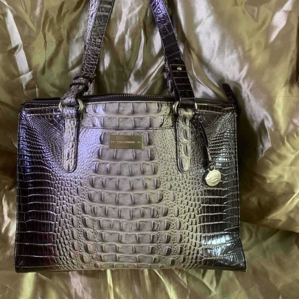 Brahmin Black Crocodile-Embossed Satchel